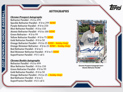 2021 Bowman Chrome Baseball Hobby Box